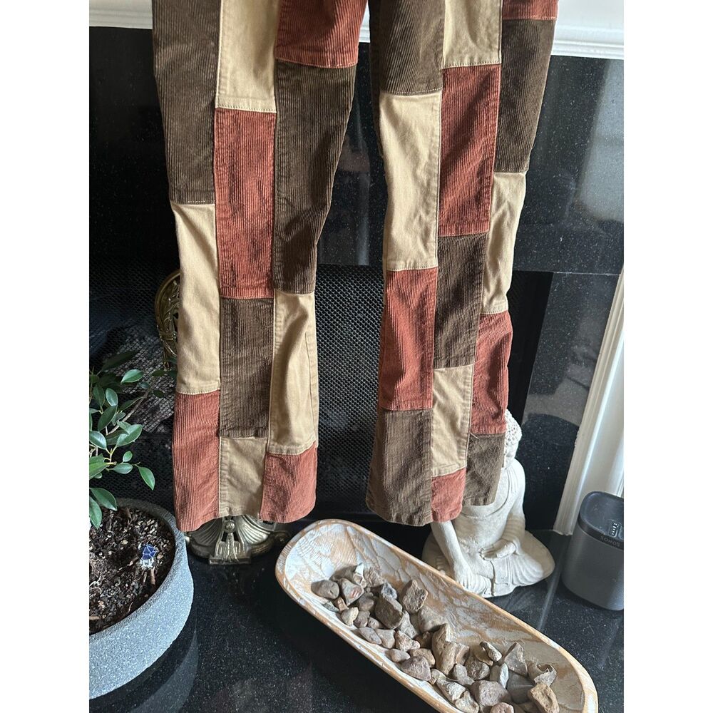 dELiA*s x Dolls Kill Corduroy Patchwork Flare Pants - Earth Tone Lace-Up XL - Picture 5 of 7